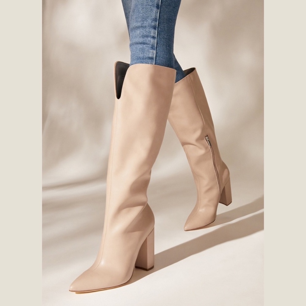 Mattison Block Pointed Toe Taupe High Heeled Boots - image 1